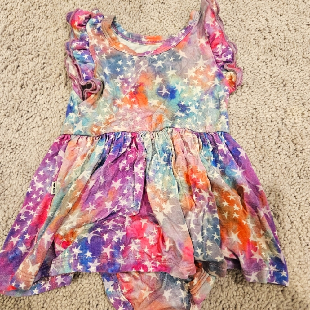 Little Sleepies Stardust, Flutter Dress with Bodysuit, 3-6M